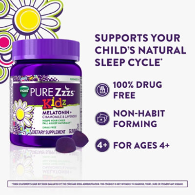 Vicks PURE Zzzs Kidz Melatonin Sleep Aid Gummies for Children Berry Flavor - 30 Count - Image 3