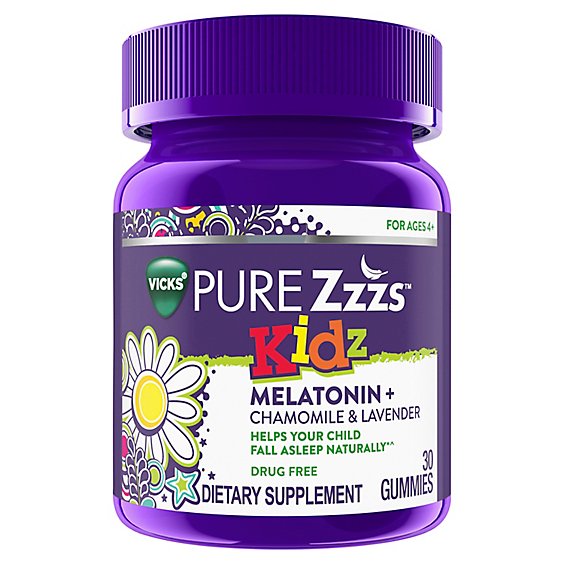 Vicks PURE Zzzs Kidz Melatonin Sleep Aid Gummies for Children Berry Flavor - 30 Count