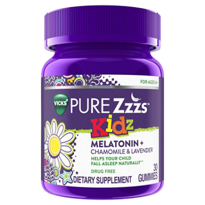 Vicks PURE Zzzs Dietary Supplement Gummies For Kids Sleep Aid Melatonin Natural Berry - 30 Count