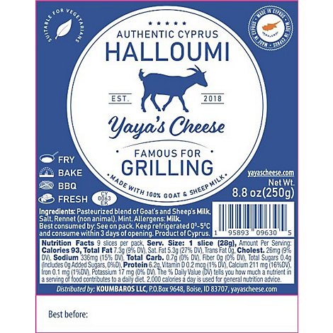 Yayas Halloumi Cheese - 0.50 Lb