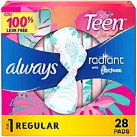 Always Radiant FlexFoam Teen Pads Regular Absorbency with Wings Unscented - 28 Count - Image 2