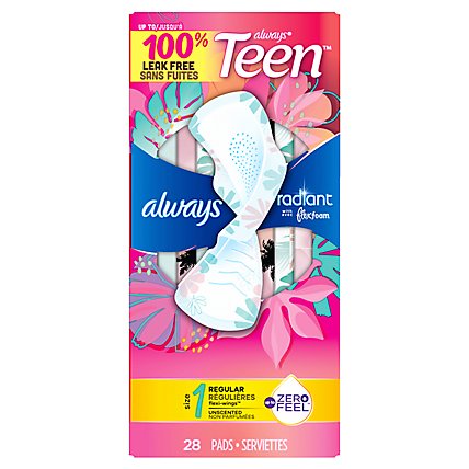 Always Radiant FlexFoam Teen Pads Regular Absorbency with Wings Unscented - 28 Count - Image 8