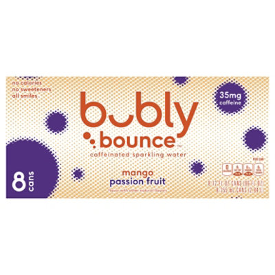 Bubly Bounce Sparkling Water Caffeinated Mango Passion Fruit - 8-12 Fl. Oz.