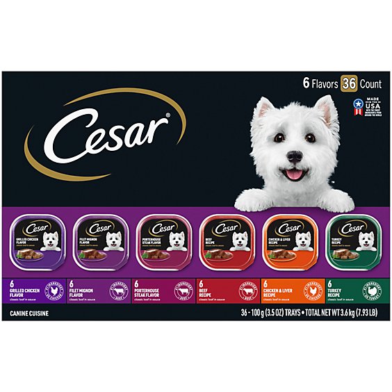 Cesar Beef And Poutry 4 Flavor Loaf Adult Wet Dog Food Variety Pack - 36-3.5 Oz