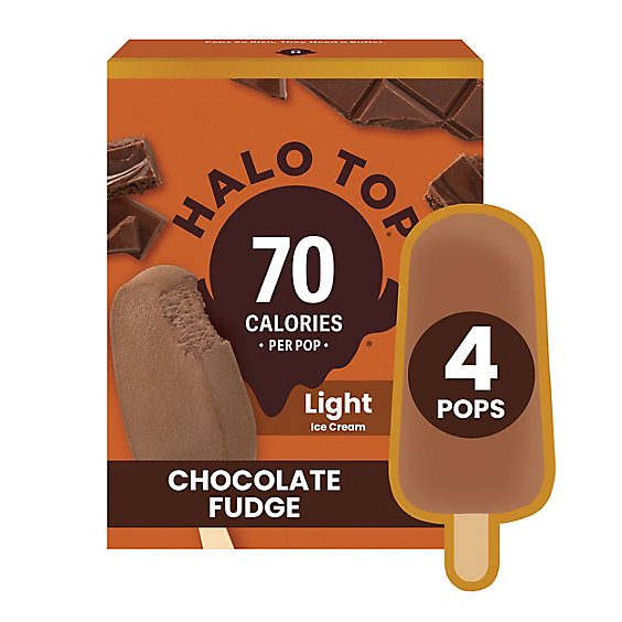 Halo Top Gourmet Chocolate Fudge Pops Frozen Dessert For Summer - 4 Count