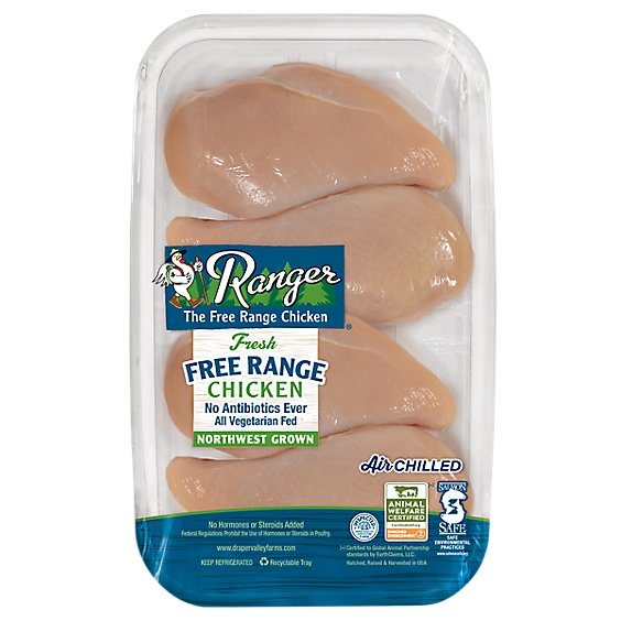 Ranger Chicken Breasts Boneless Skinless Non GMO Air Chilled Value Pack - 3.00 Lb