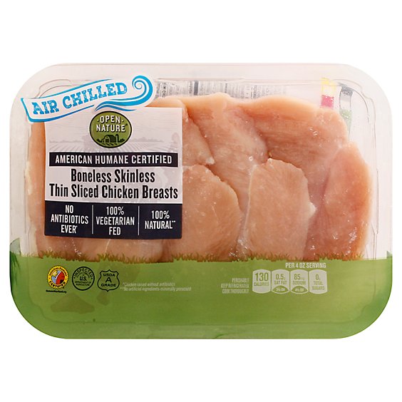 Open Nature Chicken Breast Boneless Skinless Thin Sliced Air Chilled - 1 Lb