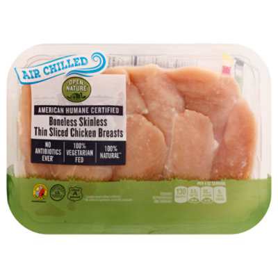 Open Nature Chicken Breast Boneless Skinless Thin Sliced Air Chilled - LB