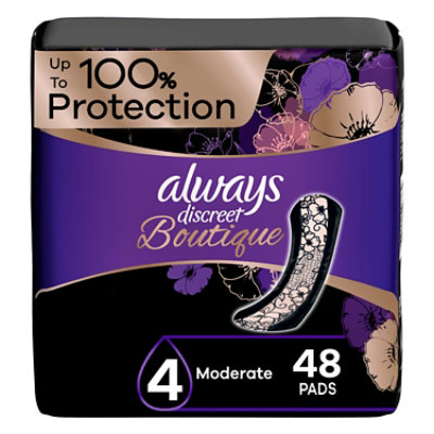 Always Discreet Boutique Moderate Absorbency Regular Length Incontinence Pads - 48 Count - Image 1