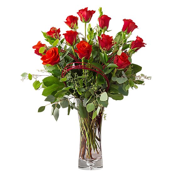 Premium Long Stem Dozen Rose Arrangement With Vase - Each (flower colors and vase will vary)