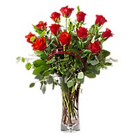 Premium Long Stem Dozen Rose Arrangement With Vase - Each (flower colors and vase will vary) - Image 1