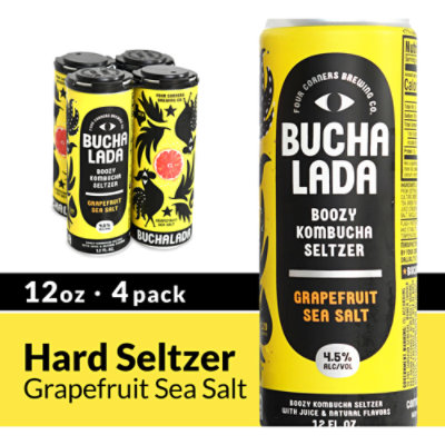 Four Corners Buchalada Grapefruit Seasalt Boozy Kombucha Seltzer Cans 4.5% ABV - 4-12 Fl. Oz. - Image 1