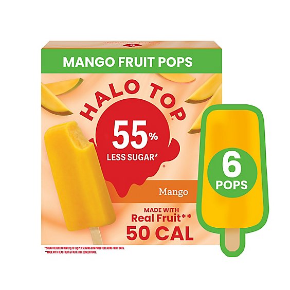 Halo Top Mango Fruit Pops Summer Frozen Dessert - 6 Count