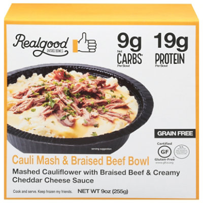 Realgood Creamy Mashed Cauliflower & Braised Beef Bowl - 9 OZ