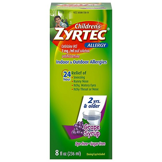 Zyrtec Sugar Free Grape Childrens Allergy Liquid - 8 FZ