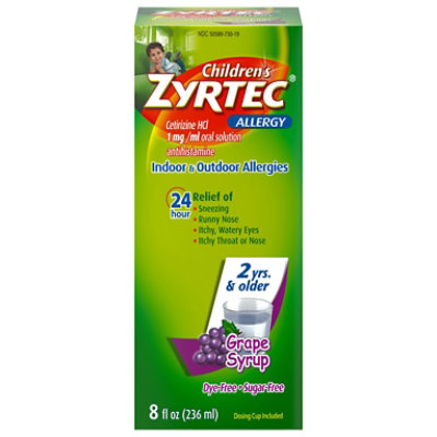 Zyrtec Sugar Free Grape Childrens Allergy Liquid - 8 FZ