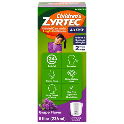 Zyrtec Sugar Free Grape Childrens Allergy Liquid - 8 FZ