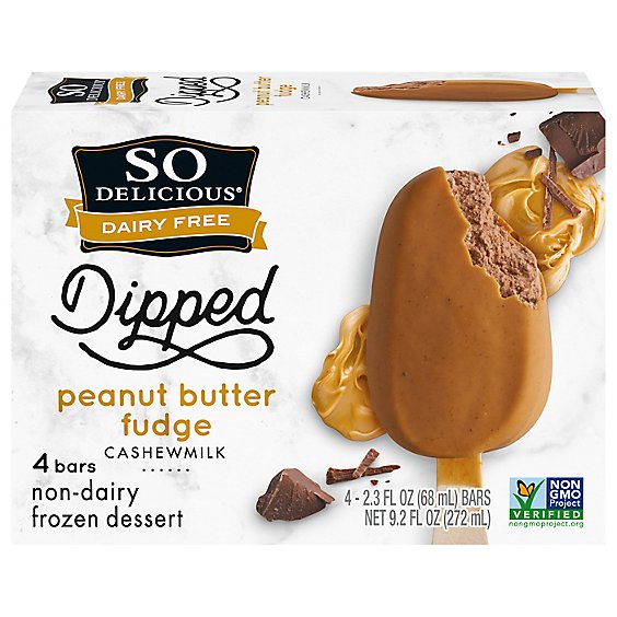 So Delicious Dairy Free Dipped Peanut Butter Fudge Frozen Dessert Bar 4 Count - 2.3 Oz