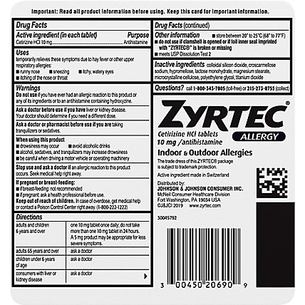 Zyrtec Allergy Tablet - 90 CT - Image 5