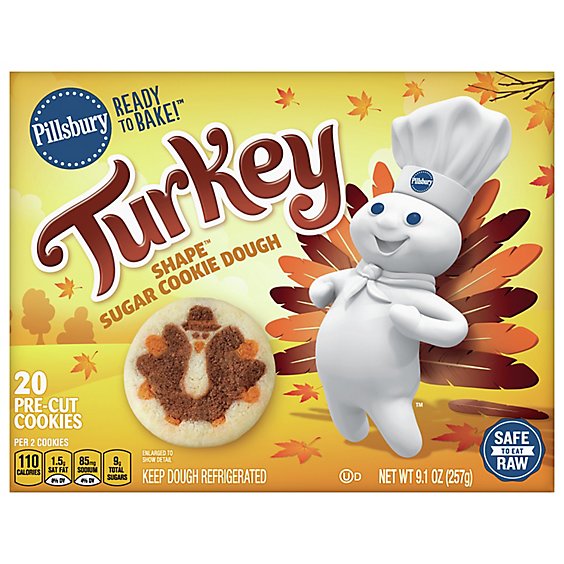 Pillsbury Ready To Bake Turkey Shape Sugar Cookie Dough - 9.1 OZ