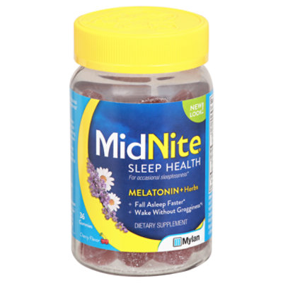 MidNite Drug Free Cherry Flavored Melatonin & Herbs Dietary Supplement Sleep Aid Gummies - 36 Count - Image 1