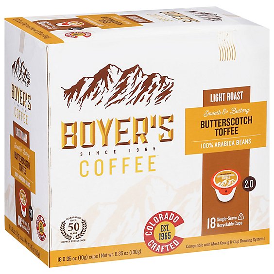 Boyers Coffee Butterscotch Toffee Light Roast Single Serve Cup Coffee - 18 CT