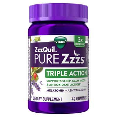 Vicks PURE Zzzs Triple Action Sleep Aid Gummies with Ashwagandha Dietary Supplement - 42 Count - Image 7