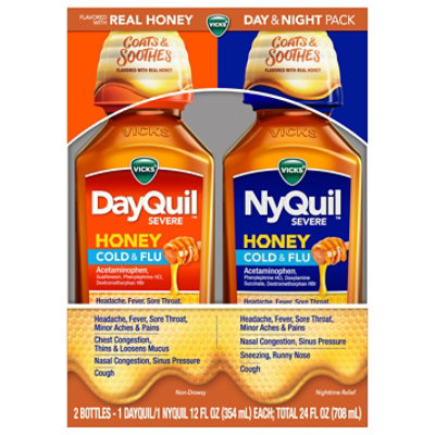 Vicks DayQuil NyQuil Severe Cold & Flu Medicine Multi Symptom - 2-12 Fl. Oz. - Image 3