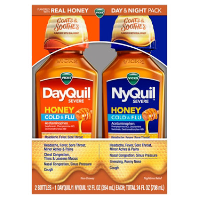 Vicks DayQuil and NyQuil Severe Cold & Flu Honey Liquid Over-the-Counter Medicine - 2 - 12 Oz - Image 8