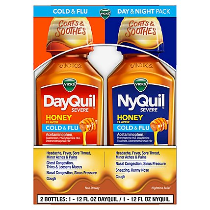 Vicks DayQuil NyQuil Severe Cold & Flu Medicine Multi Symptom - 2-12 Fl. Oz. - Image 1