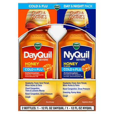 Vicks DayQuil NyQuil Severe Cold & Flu Medicine Multi Symptom - 2-12 Fl. Oz.