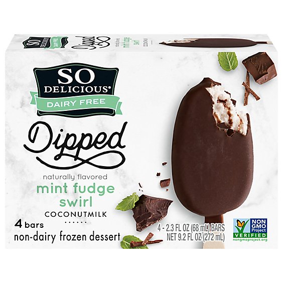 So Delicious Dairy Free Mint Fudge Swirl Coconut Milk Dipped Frozen Dessert Bars 4 Count - 2.3 Oz
