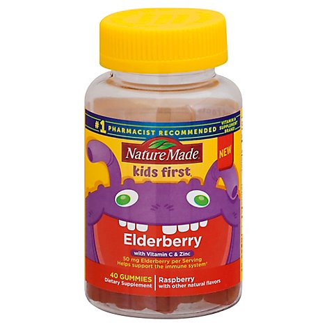Nature Made Kids First Elderberry Dietary Supplement Gummies Raspberry  - 40 Count