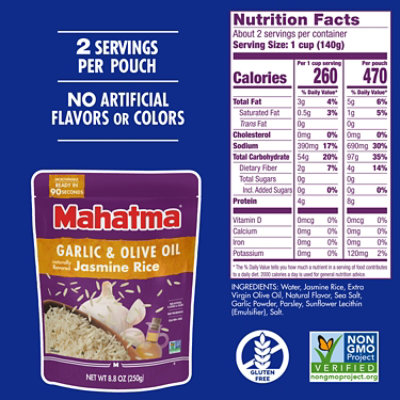 Mahatma Garlic And Olive Oil Jasmine Rice Ready to Serve In Pouch - 8.8 Oz - Image 4