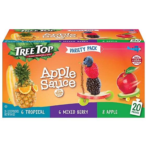 Tree Top Apple Mix Berry Tropical Variety Pack Apple Sauce Pouch - 20-3.2 OZ