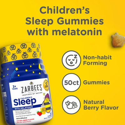 Zarbee's Kids Sleep Gummies With Melatonin Drug Free Non Habit Forming Natural Berry - 50 Count - Image 4