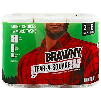 Brawny Paper Towels White Tear A Square Sheets 3 Extra Large Rolls - 3 RL - Image 3
