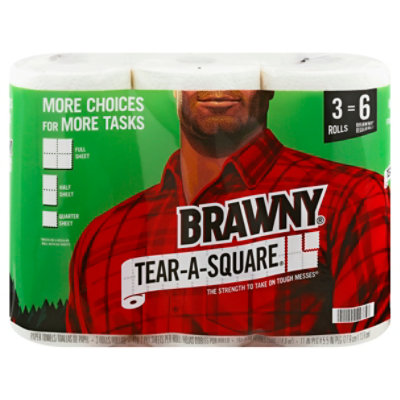 Brawny Paper Towels White Tear A Square Sheets 3 Extra Large Rolls - 3 RL