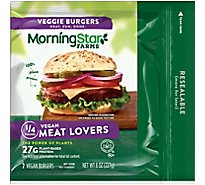 MorningStar Farms Veggie Burgers Plant Based Protein Vegan Meat Meat Lovers 2 Count - 8 Oz