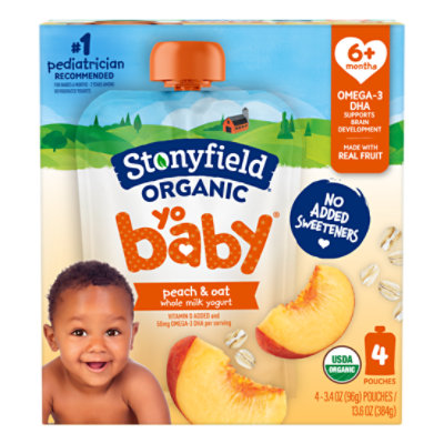 Stonyfield Organic YoBaby Peach & Oat Whole Milk Baby Yogurt Pouches - 4 Count - Image 2