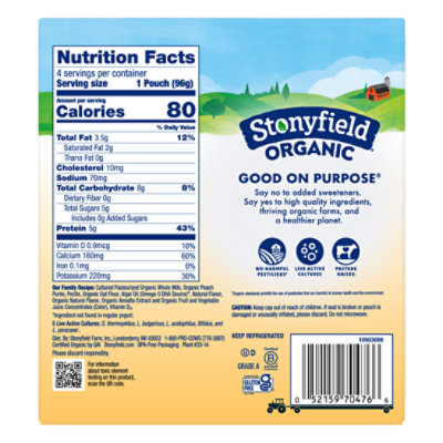 Stonyfield Organic YoBaby Peach & Oat Whole Milk Baby Yogurt Pouches - 4 Count - Image 5