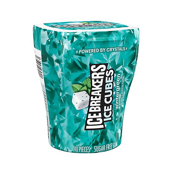 ICE BREAKERS Ice Cubes Wintergreen Flavored Sugar Free Chewing Gum Bottle 40 Count - 3.24 Oz