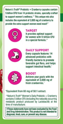 Nature's Truth 5 Billion Active Cultures Womens Probiotic Plus Cranberry - 40 Count - Image 3