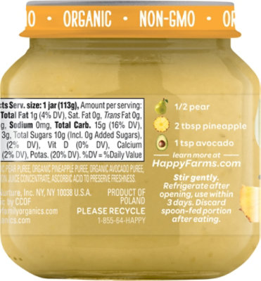 Happy Baby Organics Stage 2 Clearly Crafted Pear Pineapple & Avocados Jar - 4 Oz - Image 6