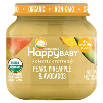 Happy Baby Organic Stage 2 Cc Pear Pineapple & Avocados Jar - 4 OZ