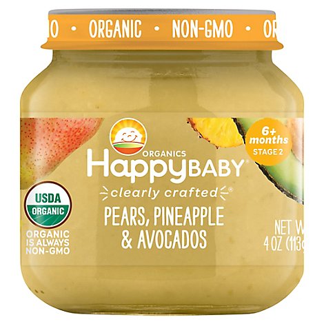 Happy Baby Organic Stage 2 Cc Pear Pineapple & Avocados Jar - 4 OZ