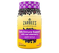 Zarbee's Daily Immune Support Gummies with Real Elderberry Vitamins A C D E & Zinc - 60 Count