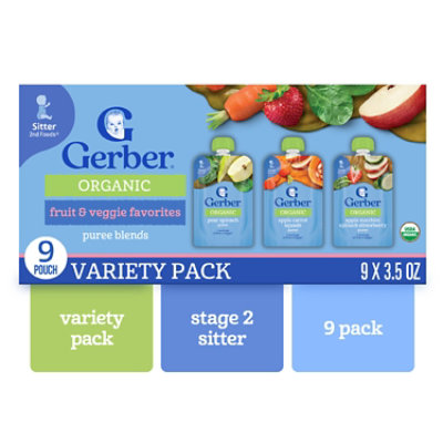 Gerber Organic Fruit & Veggie 2nd Foods for Baby Variety Pack Pouch- 9-3.5 Oz - Image 1