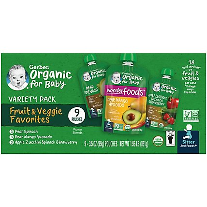 Gerber Organic Fruit & Veggie 2nd Foods for Baby Variety Pack Pouch- 9-3.5 Oz - Image 1