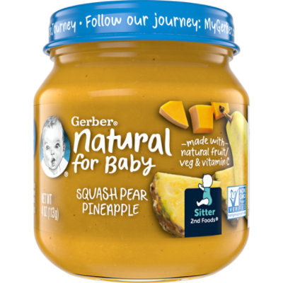 Gerber 2nd Foods Natural For Baby Squash Pear Pineapple Baby Food Jar - 4 Oz